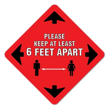 SIGNMISSION Please Keep At Least 6 Ft Non-Slip Floor Graphic, 16" x 16", FD-X-16-99997 FD-X-16-99997